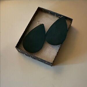 Nickel & Suede Medium Teardrop Earrings in Dark Green